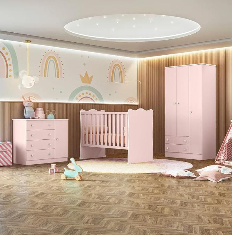 Conjunto Quarto de Bebê Completo Doce Sonho Qmovi Rosa