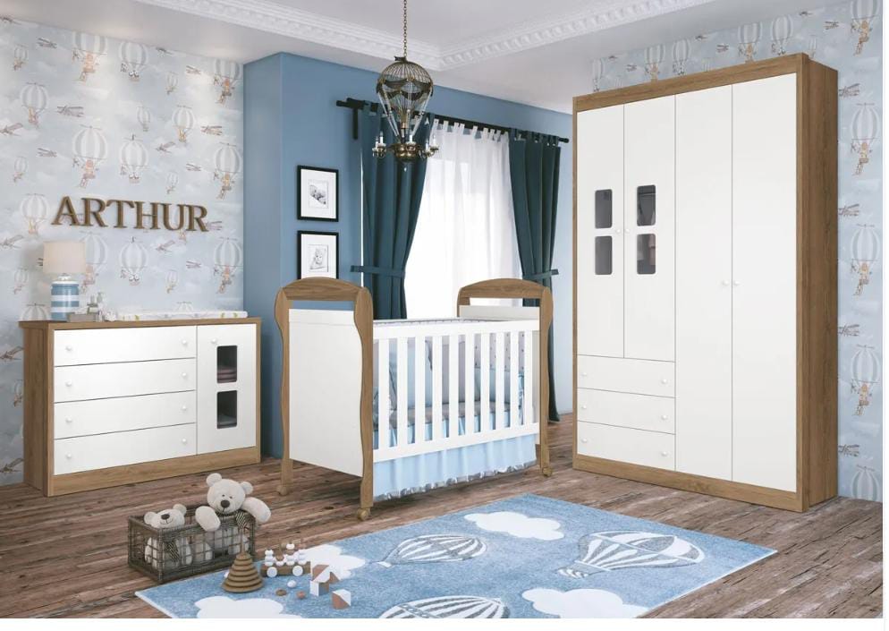 Conjunto Quarto de Bebê Completo Joãozinho Branco/Mezz