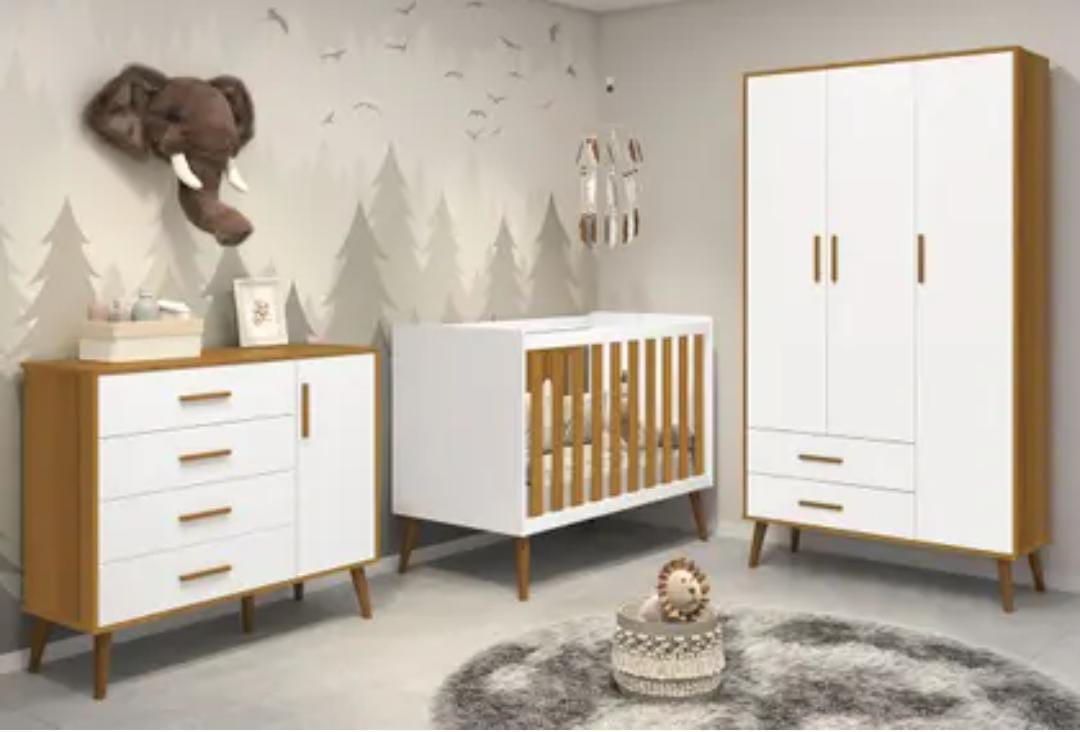 Conjunto Quarto de Bebê Completo Retrô Isis Branco/Sav