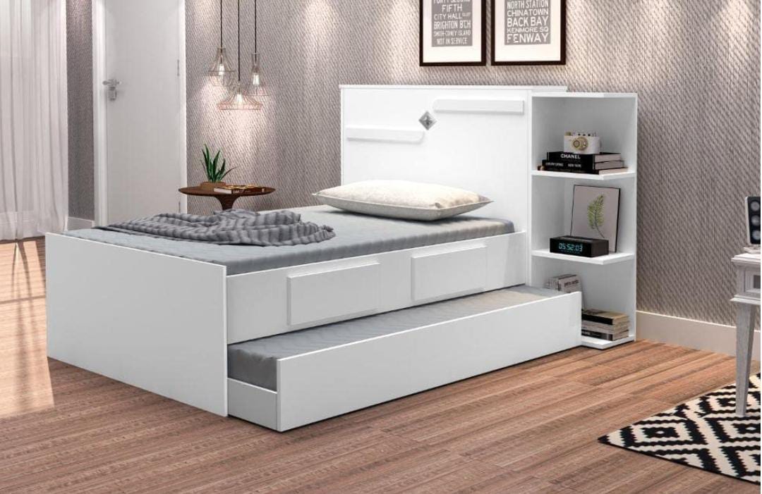 Bicama Baú Solteiro 2 Gavetas Iris Branca